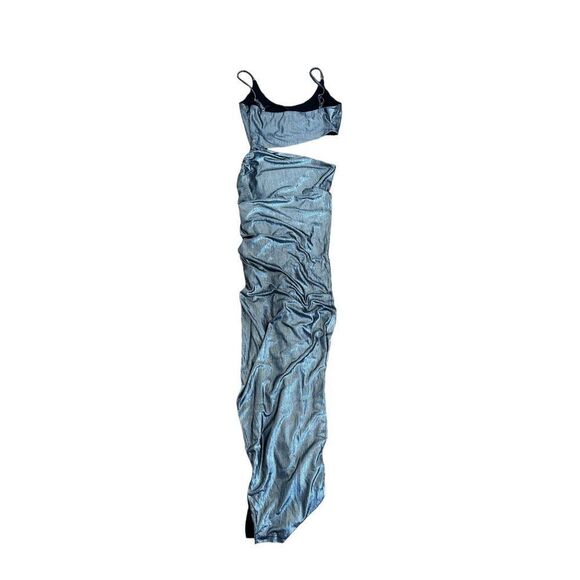 Superdown Ruched Miyah Cutout Metallic Maxi Dress Womens Blue Size XS - Picture 9 of 12